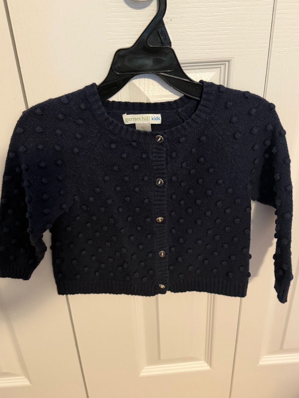Garnet Hill Navy Pom-Pom Knit Cardigan for Kids